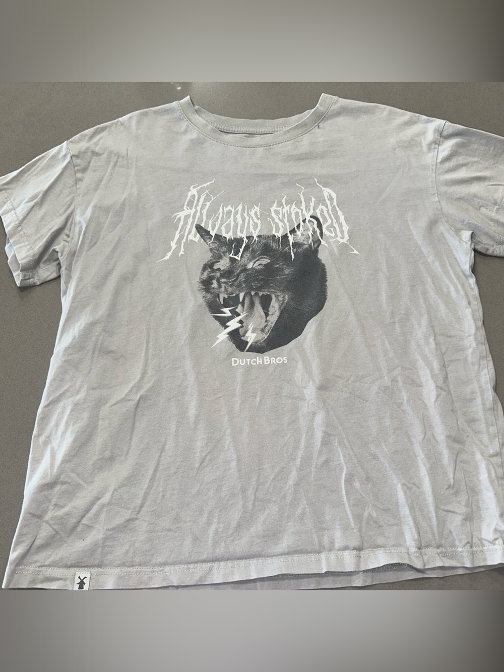 Dutch Bros Gray Short-Sleeve Tee with cat Graphic
